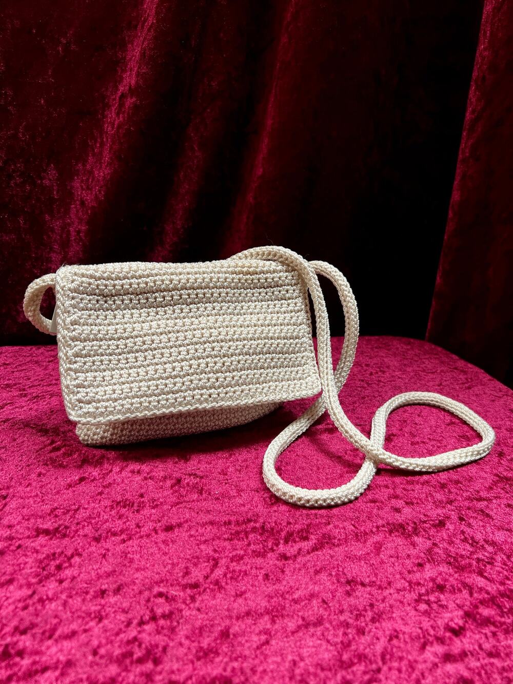 Vintage The Sak Crochet Crossbody Bag - Sandy White Mini Flap Purse